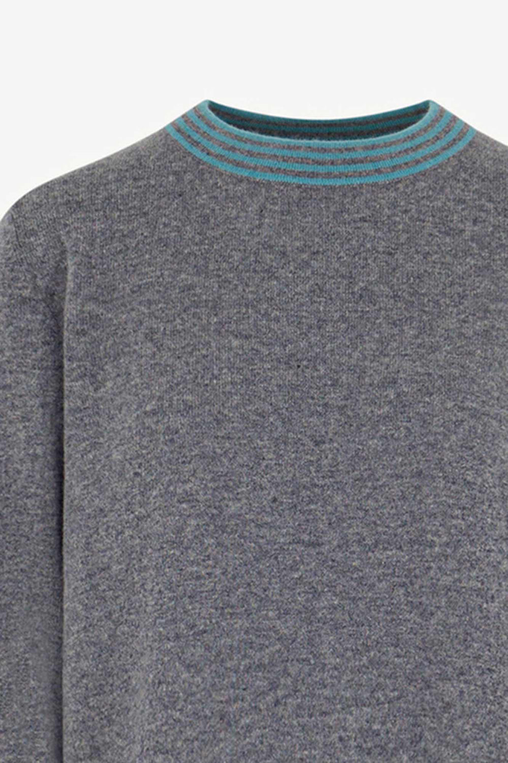 Maglia con Bordi a Righe in Puro Cashmere Derby-Turchese
