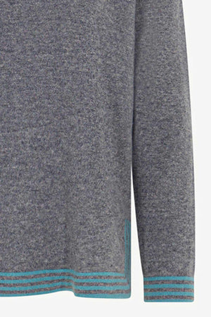 Maglia con Bordi a Righe in Puro Cashmere Derby-Turchese