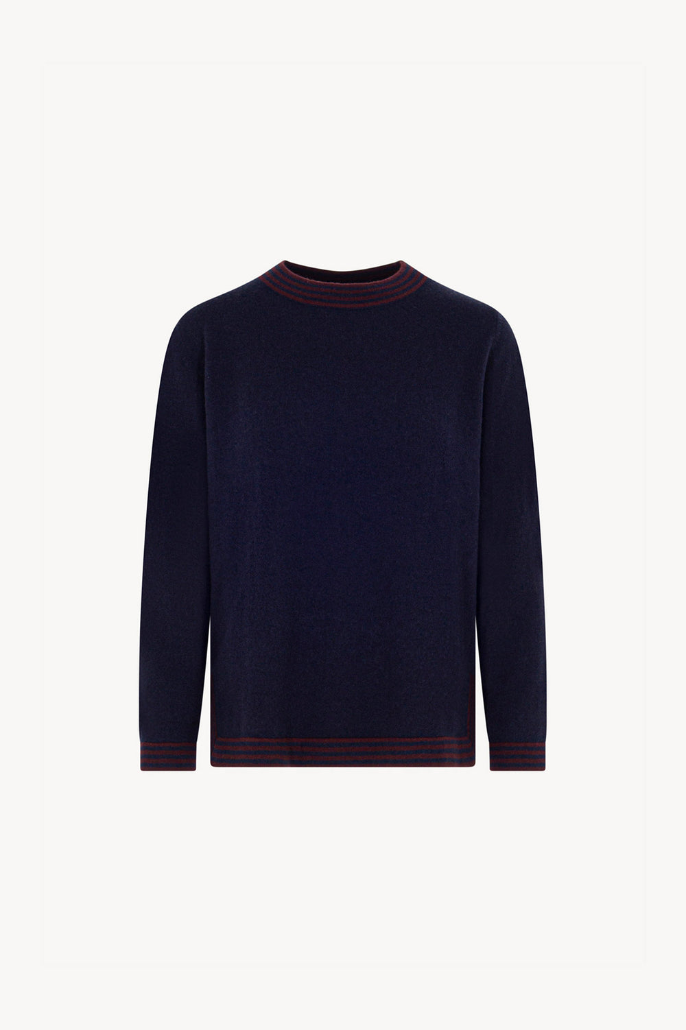 Maglia con Bordi a Righe in Puro Cashmere Notte-Acero