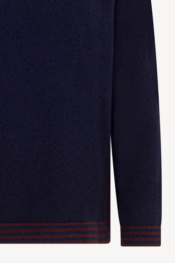 Maglia con Bordi a Righe in Puro Cashmere Notte-Acero