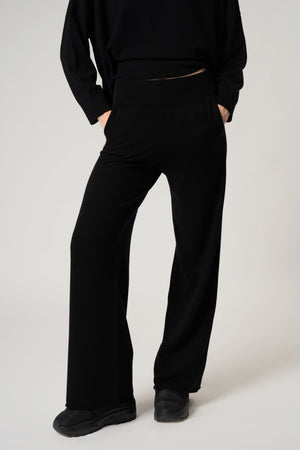 Pantaloni Ampi in Puro Cashmere Nero