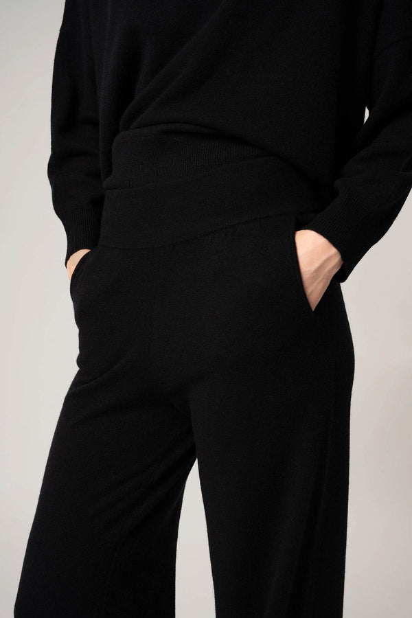 Pantaloni Ampi in Puro Cashmere Nero
