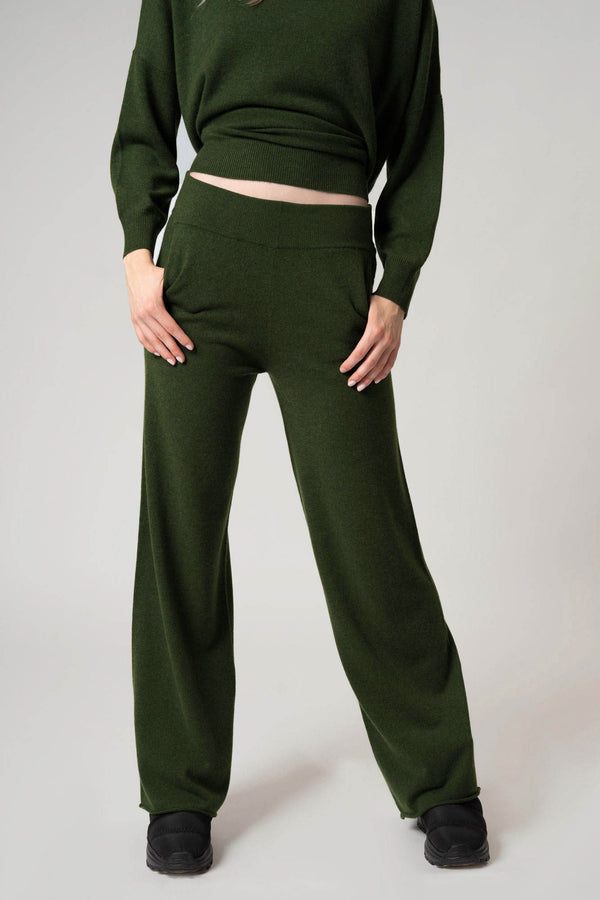 Pantaloni Ampi in Puro Cashmere Loden