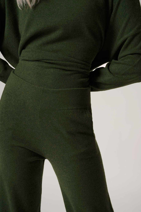 Pantaloni Ampi in Puro Cashmere Loden