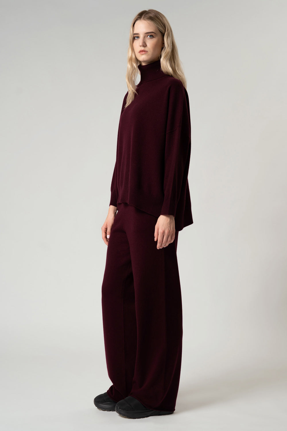 Pantaloni Ampi in Puro Cashmere Acero