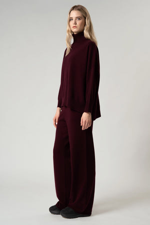 Pantaloni Ampi in Puro Cashmere Acero