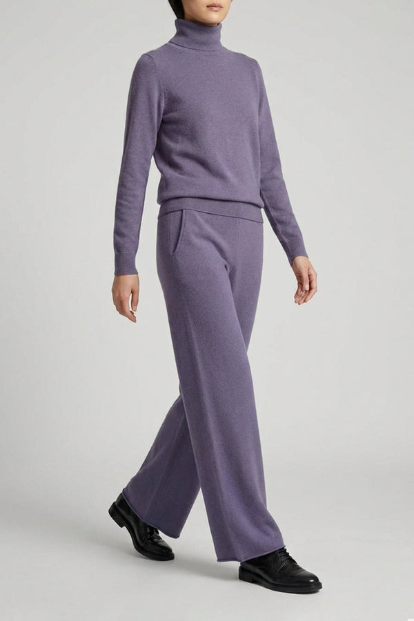 Pantaloni Ampi in Puro Cashmere Malva