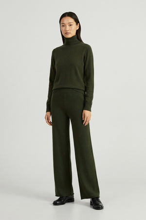 Pantaloni Ampi in Puro Cashmere Foresta