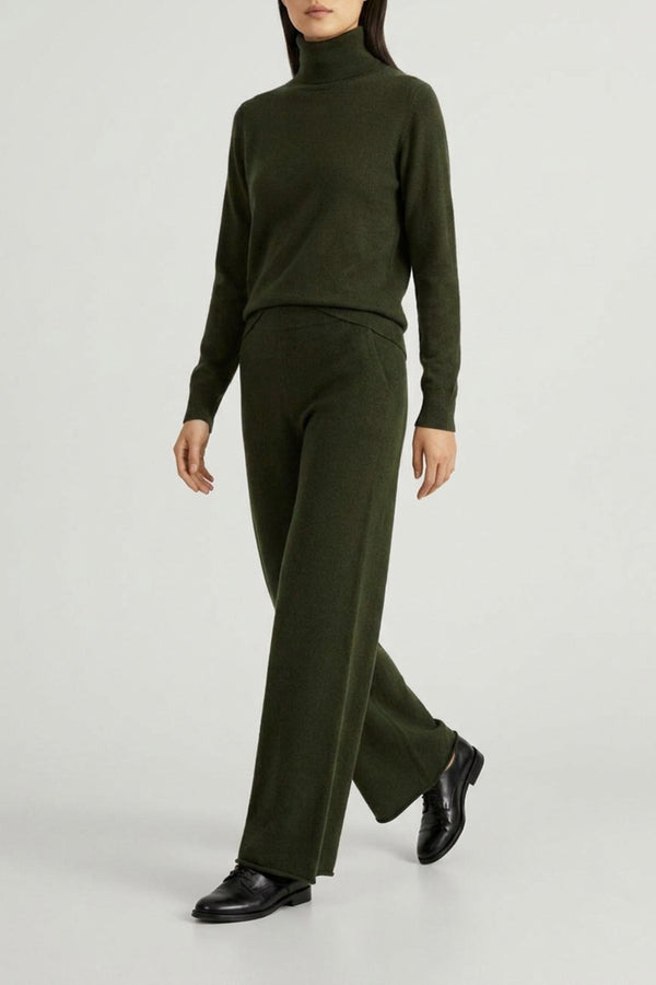 Pantaloni Ampi in Puro Cashmere Foresta
