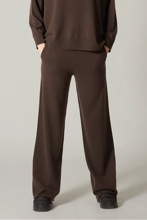 Pantaloni Ampi in Puro Cashmere Mocha