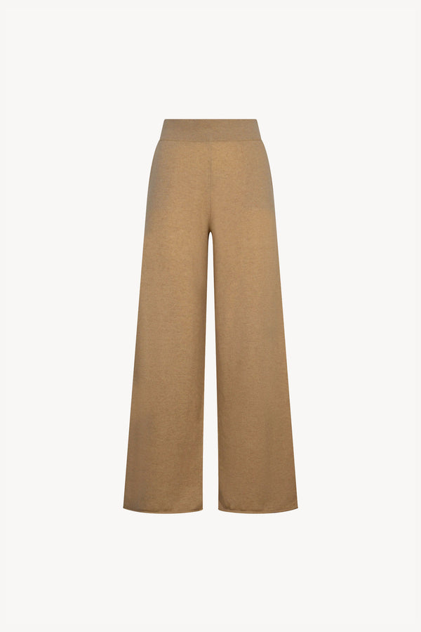 Pantaloni Ampi in Puro Cashmere Cammello
