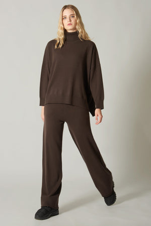 Pantaloni Ampi in Puro Cashmere Cammello