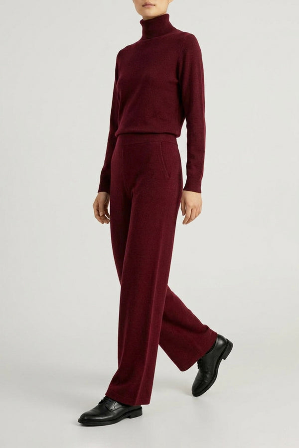 Pantaloni Ampi in Puro Cashmere Melograno