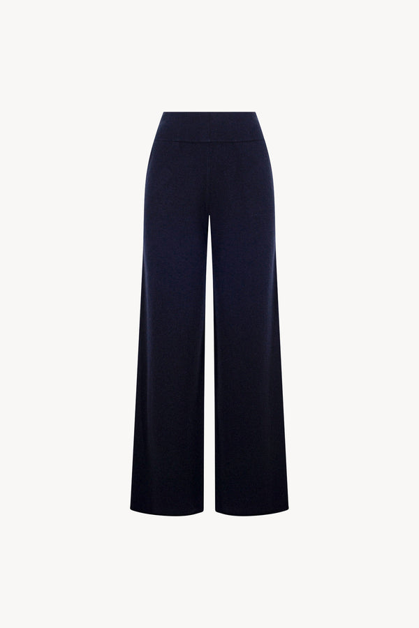 Pantaloni Ampi in Puro Cashmere Notte