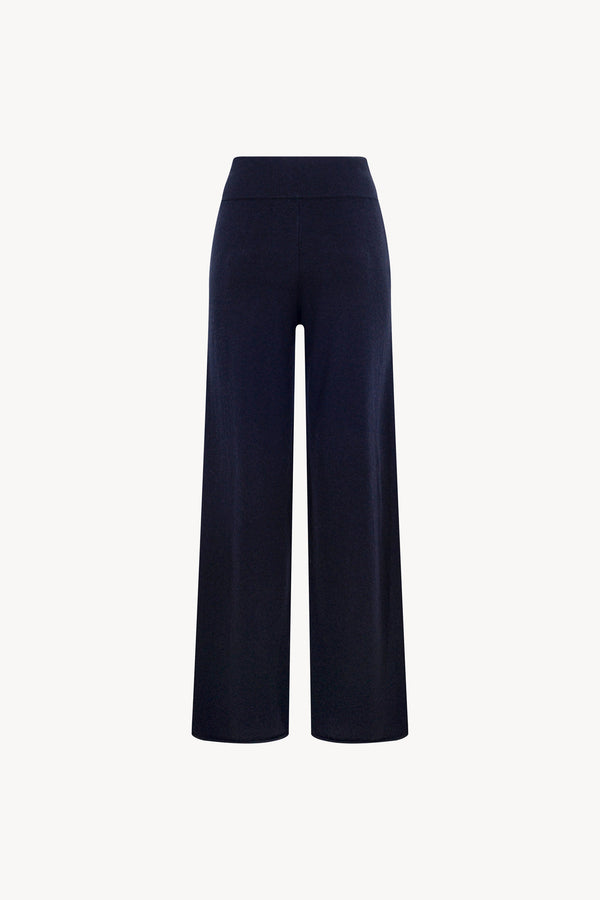 Pantaloni Ampi in Puro Cashmere Notte