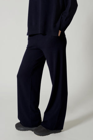 Pantaloni Ampi in Puro Cashmere Notte