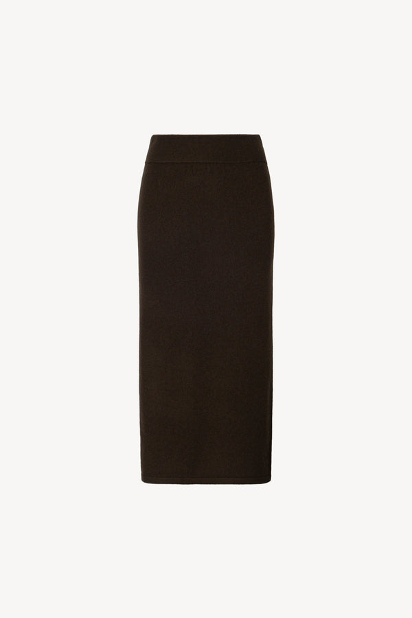 Mocha Pure Cashmere Pencil Skirt with side Slit