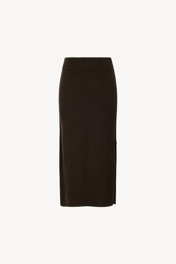 Mocha Pure Cashmere Pencil Skirt with side Slit