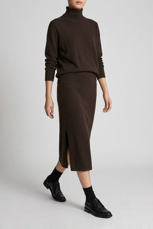 Mocha Pure Cashmere Pencil Skirt with side Slit