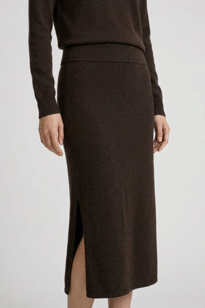 Mocha Pure Cashmere Pencil Skirt with side Slit