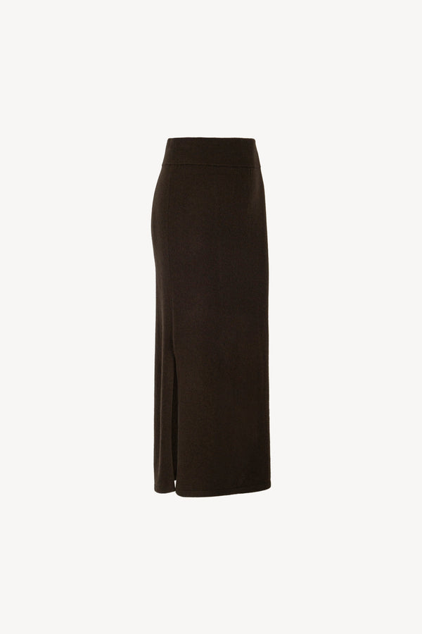 Mocha Pure Cashmere Pencil Skirt with side Slit