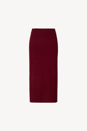 Dark Red Pure Cashmere Pencil Skirt with side Slit