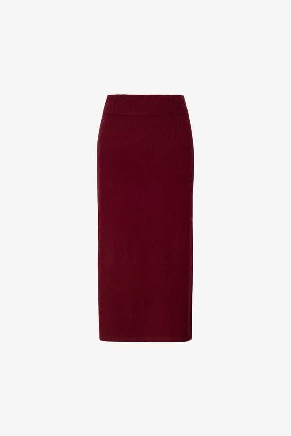 Dark Red Pure Cashmere Pencil Skirt with side Slit