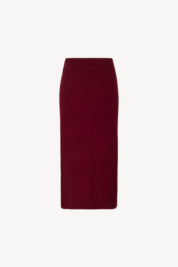 Dark Red Pure Cashmere Pencil Skirt with side Slit