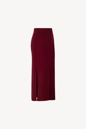 Dark Red Pure Cashmere Pencil Skirt with side Slit