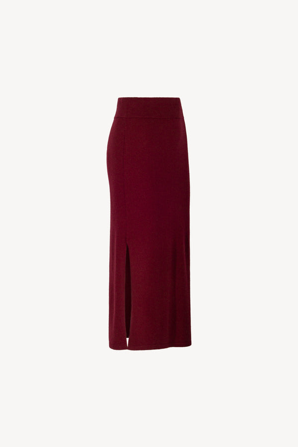 Dark Red Pure Cashmere Pencil Skirt with side Slit