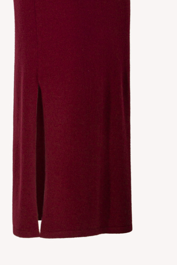 Dark Red Pure Cashmere Pencil Skirt with side Slit