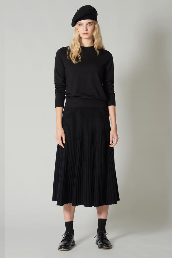 Gonna Plissè in Puro Cashmere Acero