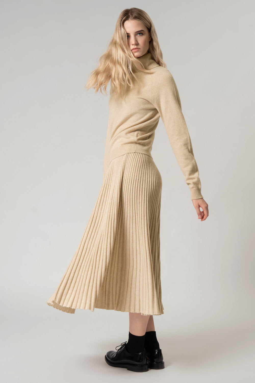 Gonna Plissè in Puro Cashmere Avena