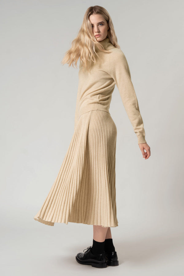 Gonna Plissè in Puro Cashmere Avena