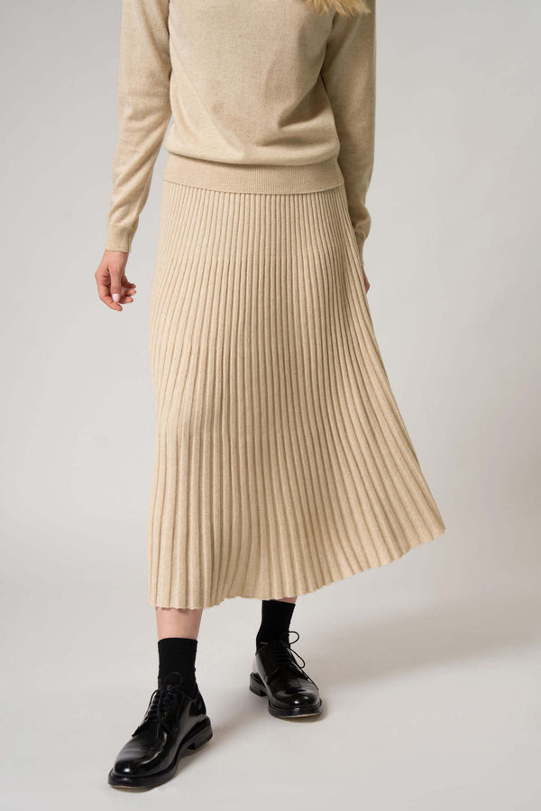 Gonna Plissè in Puro Cashmere Avena