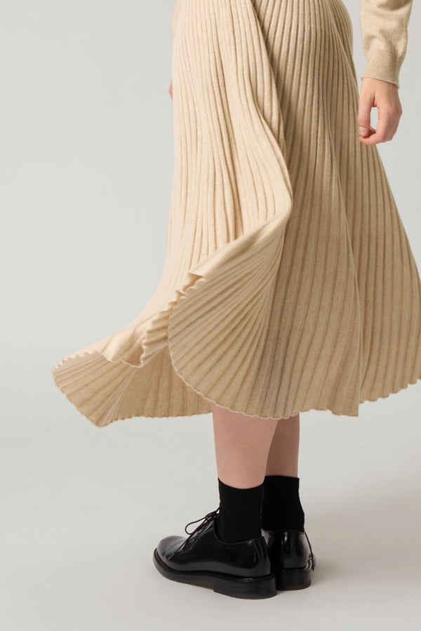 Gonna Plissè in Puro Cashmere Avena