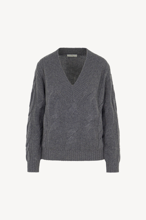 Maglia Scollo a V Trecciona Puro Cashmere