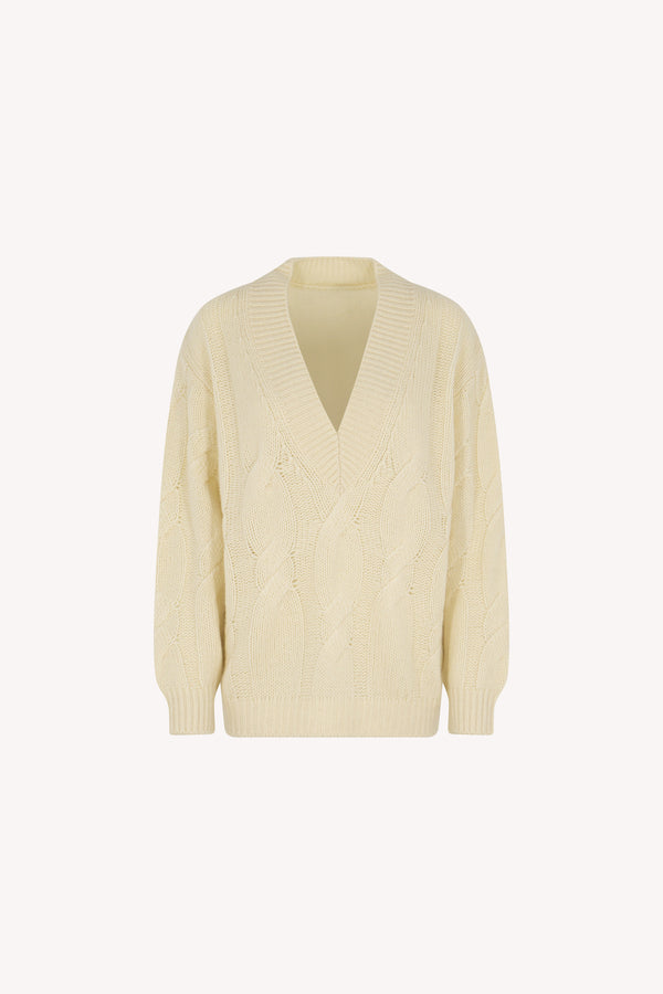 Maglia Scollo a V Trecciona Puro Cashmere