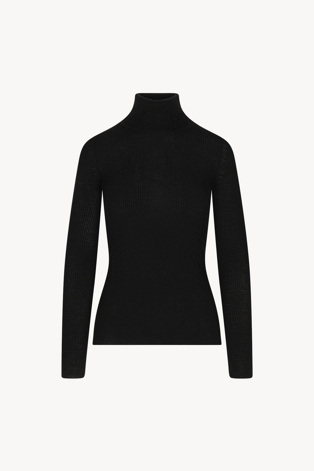 Black Merino Wool Cashmere Ribbed Turtleneck