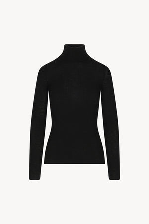 Black Merino Wool Cashmere Ribbed Turtleneck
