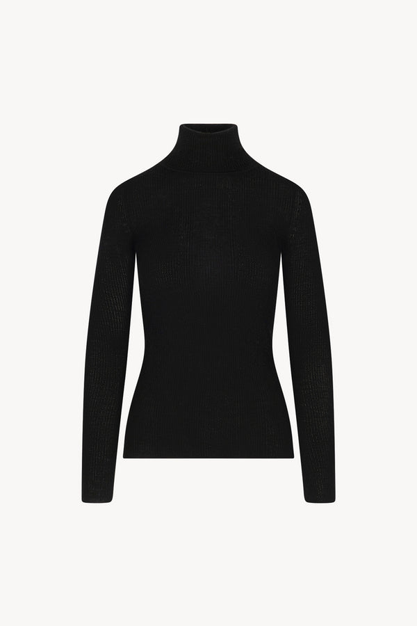 Black Merino Wool Cashmere Ribbed Turtleneck