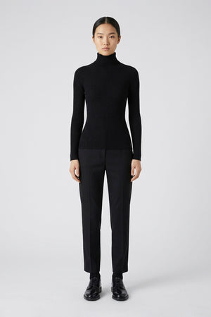 Black Merino Wool Cashmere Ribbed Turtleneck