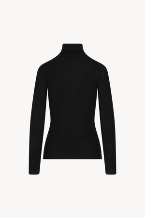 Black Merino Wool Cashmere Ribbed Turtleneck