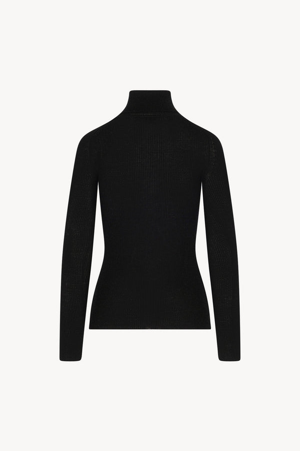 Black Merino Wool Cashmere Ribbed Turtleneck
