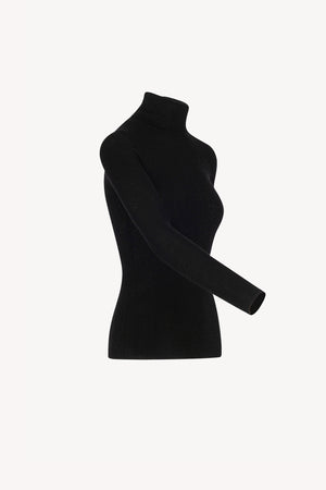 Black Merino Wool Cashmere Ribbed Turtleneck