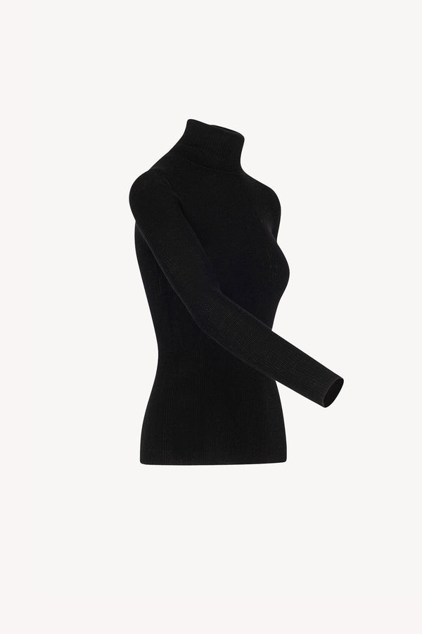 Black Merino Wool Cashmere Ribbed Turtleneck