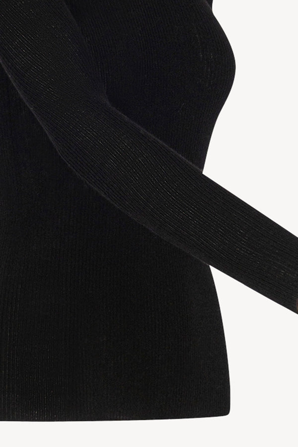 Black Merino Wool Cashmere Ribbed Turtleneck