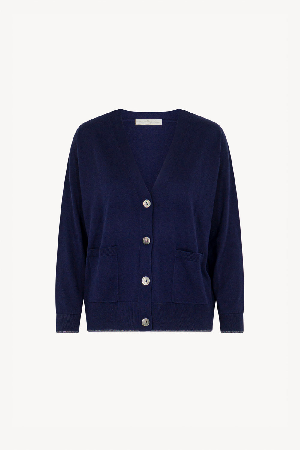 Cardigan con inserti Lurex in Seta Cashmere Navy