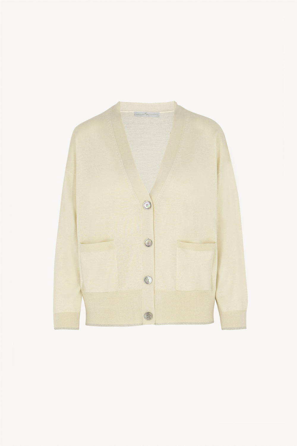 Cardigan con inserti Lurex in Seta Cashmere Avorio