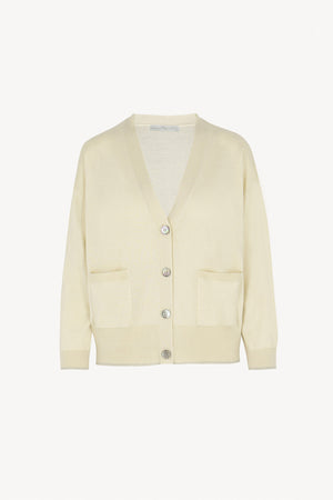 Cardigan con inserti Lurex in Seta Cashmere Avorio